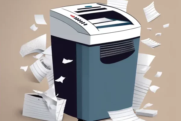 High-quality paper shredder with paper sheets flying around for secure document disposal.